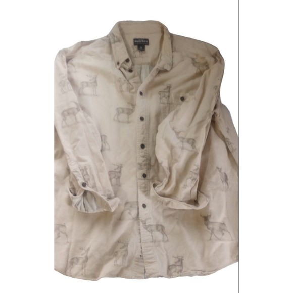 Woolrich Men's Sz 2XL Button Down Shirt Birch Deer Sketch Flannel Outdoors Cream - Picture 6 of 15